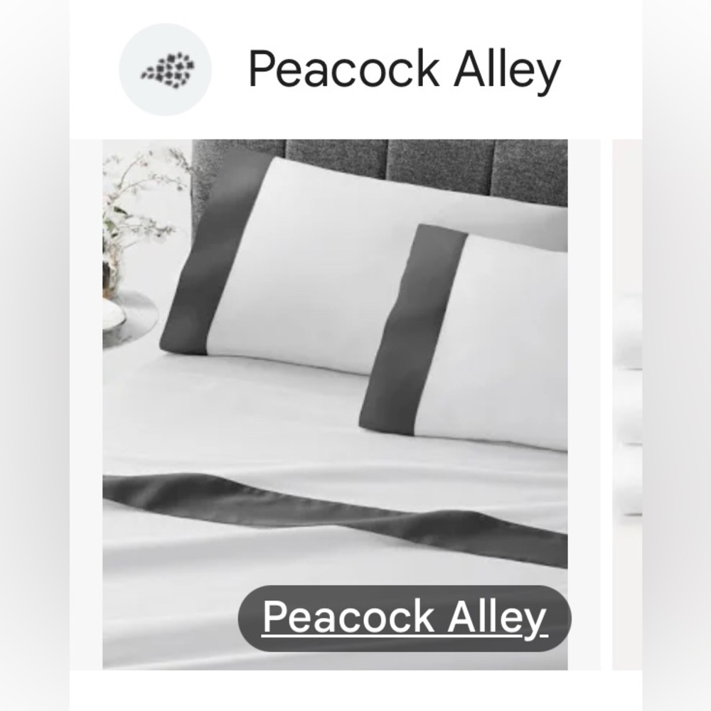 Brand new- Peacock Alley King MODERN CUFF SATEEN SHEET SET- Iron/White